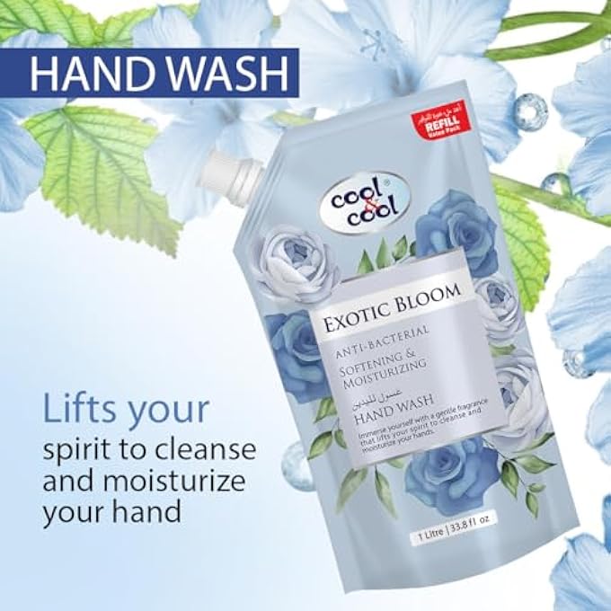 Cool & Cool HAND WASH POUCH 1 LITER - EXOTIC BLOOM SCENTED ANTI-BACTERIAL,SKIN-SOFTENING & MOISTURIZING LIQUID HAND WASH - Image 4